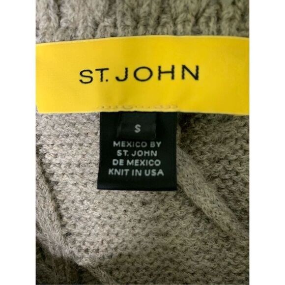 St. John Taupe Braided 3/4 Sleeve Fringe Cardigan Blazer Shawl Collar small - Picture 4 of 5